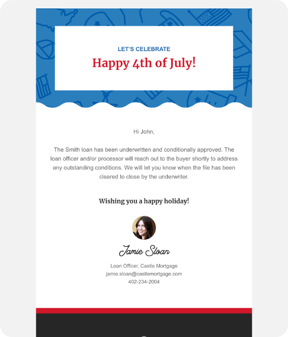 Mockup of the July 4th holiday email from Aduvo