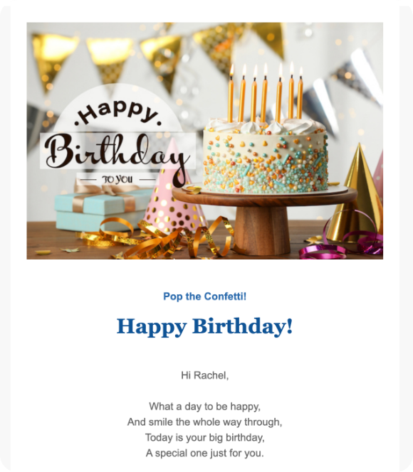 Mockup of the Happy Birthday email from Aduvo
